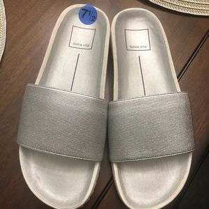 Silver sparkly slides never worn !!!